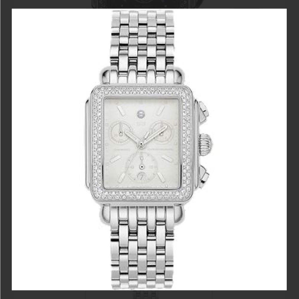 ✨MICHELE Stainless Diamond Watch Art Deco Blanc 120 diamonds (0.6 carat) ✨RARE✨